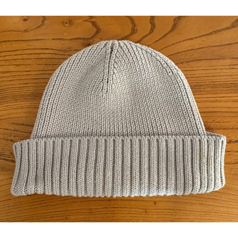 Adidas Beige Knit Fold Beanie Hat Ribbed Cuff Unisex One Size Std Fit Silhouette - Picture 3 of 6